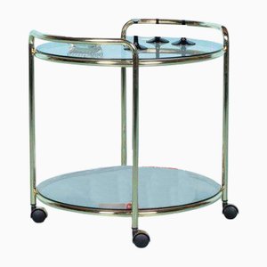 Carrello bar Space Age vintage in ottone e vetro fumé