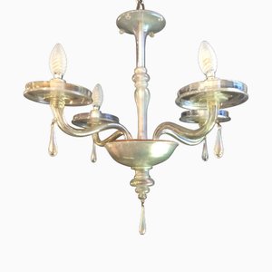 Iridescent Glass Chandelier by Napoleone Martinuzzi for Venini, 1920s
