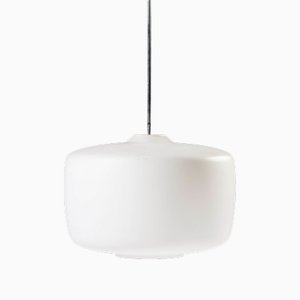 Big Pendant Lamp in White Glass by Valsske Mezirici, Czechoslovakia, 1960s