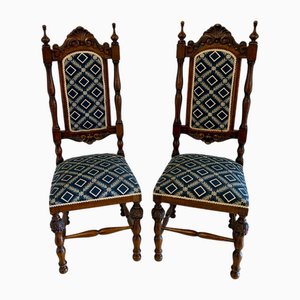 Victorian Carved Oak Side or Hall Chairs, 1860s, Set of 2