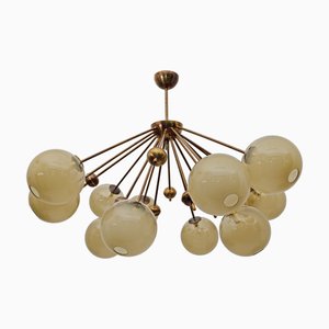 Großer italienischer Sputnik Kronleuchter aus brüniertem Messing & Muranoglas, 1990er