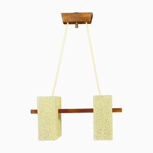 Lustre Scandinave en Teck avec Abat-jours en Verre Acrylique, 1960s