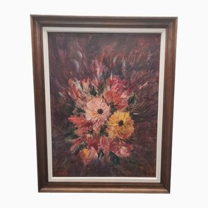 E. Marie, Flowers, 1976, óleo sobre lienzo, enmarcado