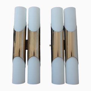 Lámparas de pared de cromo y vidrio opalino de Rolf Krüger para Neuhaus, años 60. Juego de 2