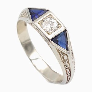 Edwardianischer Ring, Frühes 20. Jh. mit synthetischem Saphir & 0,30 ct Altschliffdiamant, 1890er
