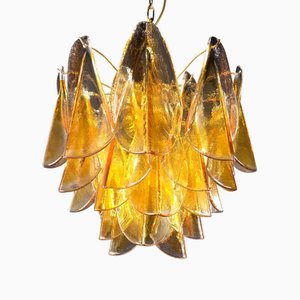 Vintage Murano Glass Swallow Crystal and Amber Chandelier in the style of Mazzega, Venice, Italy, 1972