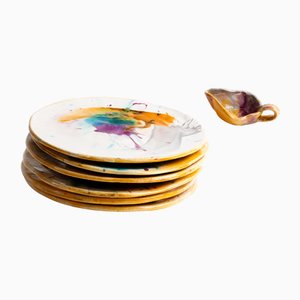 Splatter Dinner Plate Set with Sauce Boat Success by Teresa Monmas, Set of 7