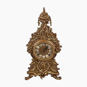 Horloge de Table Mécanique Baroque en Laiton Doré, 1960s