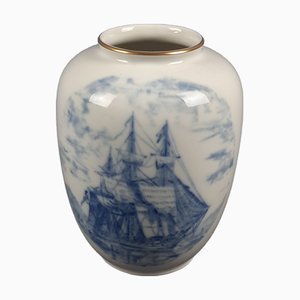 Vintage Verbano Ceramic Vase with Naval Theme in White & Blue, Italy, 1950s