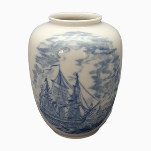 Vintage Blue & White Verbano Ceramic Vase in Naval Theme, Italy, 1950s