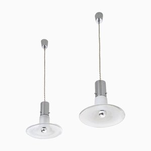White Murano Glass Pendants attributed to Alessandro Pianon for Vistosi, Set of 2