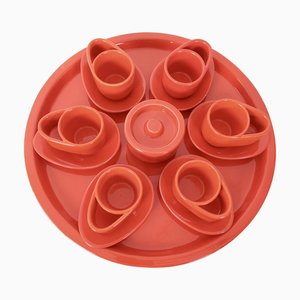 Tasses, Sucrier et Assiette Postmoderne Vermillon par Parravicini, Italie, Set de 6