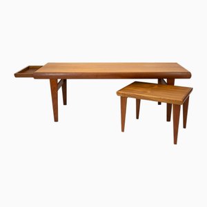 Teak Coffee Table with Integrated Side Table Tray by Johannes Andersen for Trioh, 1960s, Set of 3