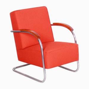 Czech Bauhaus Beech and Chrome Armchair attributed to Mücke Melder, 1930s from Mücke Melder