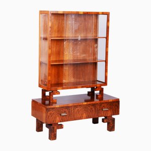 Czech Art Deco Display Cabinet in Walnut and Glass, 1920s