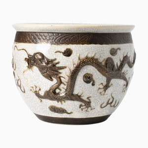 Cache Pot Monochrome De Style Nankin Craquelé