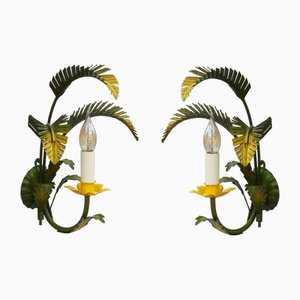Mid-Century Italian Painted Tôle Palm Leaf Wall Lights, 1950s, Set of 2