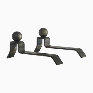 Neoklassizistische französische Art Deco Andirons aus Bronze, 1930er, 2er Set
