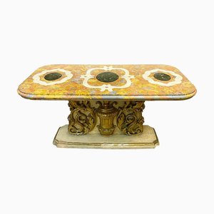 Antique Italian Coffee Table with Rectangular Scagliola Top on Gilded and Lacquered Wooden Base, 1970s