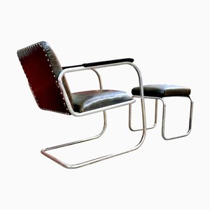 Set sedia cantilever con sgabello poggiapiedi di Heinz & Bodo Rasch per Mauser Werke Waldeck mod. RS7, Germania, 1932