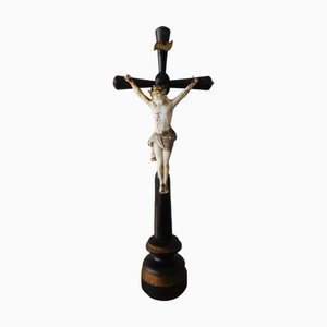 Antique Crucifix, 1800s, Wood & Porcelain