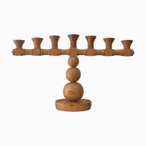 Scandinavian Modernist Pine Candlestick Candelabra, Sweden, 1970s