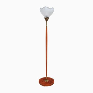 Vintage Swedish Floor Lamp in Mahogany by Carl Fagerlund for Orrefors, 1950s