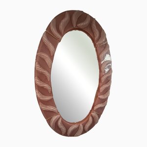 Vintage Wall Mirror in Murano Oval Pink Art Glass and Brass, 2000