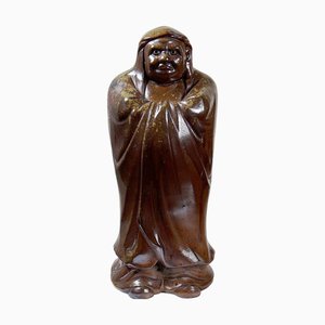 Sandstone Daruma Okimono Statuette from Bizen, Japan, 20th Century