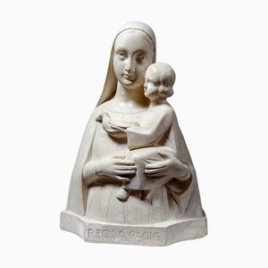 Art Deco Style Virgin and Child Bust in Waxed Plaster