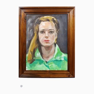 Ritratto di donna in verde, anni '90, Olio su tela, con cornice