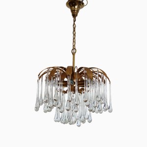 Brass Crystal Drop Chandelier from Palwa, 1960s