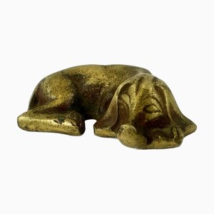 Figurine Art Déco de Chien Endormi en Laiton de Küster-Perry, 1930s