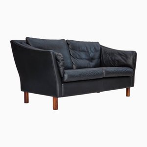 Vintage Danish Two-Seater Sofa in Leather and Teak, 1970s