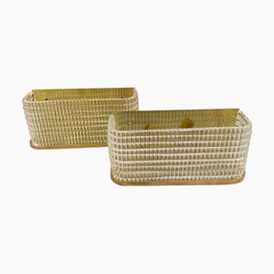 Mid-Century Modern Style Brass and Glass Rectangular Wall Sconces, Italy, 1990s, Set of 2