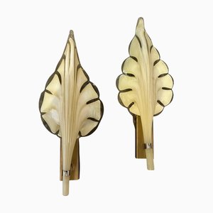 Mid-Century Modern Yellow Murano Glass Leaf Wall Sconces attributed to Franco Luce, 1970s, Set of 2
