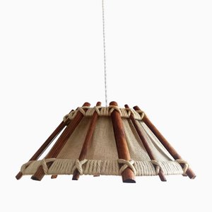 Scandinavian Wood and Rope Pendant Light, 1970s