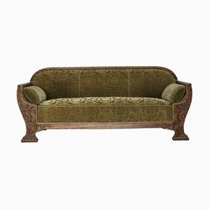 Dänisches 3-Sitzer Sofa aus Grünem Velours & Eiche, 1950er