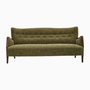 Divano a tre posti in velluto verde con gambe in frassino, Danimarca, anni '60