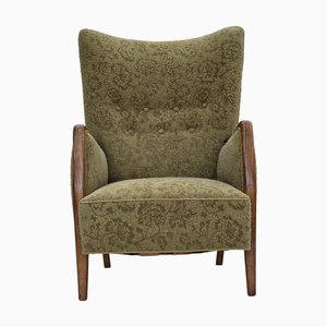 Fauteuil en Velours Vert et Frêne, Danemark, 1960s