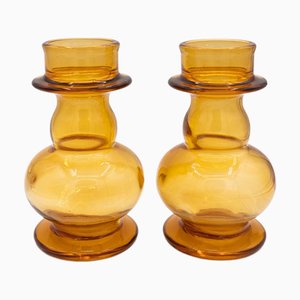 Vintage Amber Hyacinth Vase by Tamara Aladdin for Riihimaki Lasi, 1960s, Set of 2