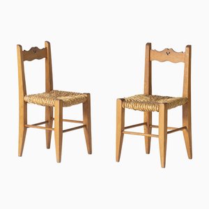 Rustikales Set mit Stühlen aus Holz & Stroh, Polen, 1950er