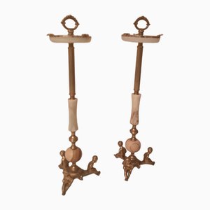 Freistehender Figuraler Aschenbecher mit Cherub Statuen aus Onyx Marmor & Messing, 1960er, 2er Set