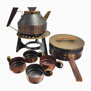 Danish Copper and Brass Tea Set, 1960s, Set of 7
