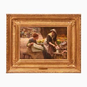 Francis Sydney Muschamp, Two Women at a Market, Oil on Canvas, Late 19th Century, Framed