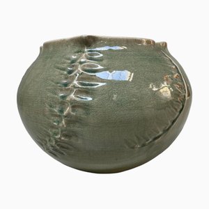 Organic Japanese Celadon Ikebana Flower Vase by Noma Gazan, 1970s