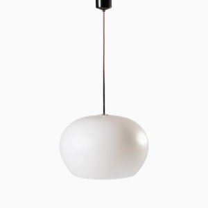 Big Pendant Lamp in White Glass by Valasske Mezirici, Czechoslovakia, 1960