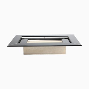 Re Quadro Coffee Table in Travertine and Lacquered Wood by Paolo Piva, 1970s
