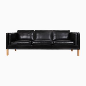 Dänisches Modell 78 3-Sitzer Sofa aus schwarzem Leder von Grandt, 1970er
