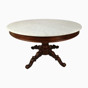 Antique Walnut and Marble Pedestal Table